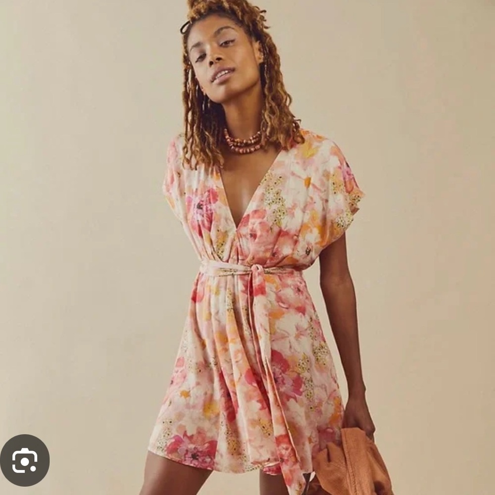 Free People Floral Pink and Orange Dress